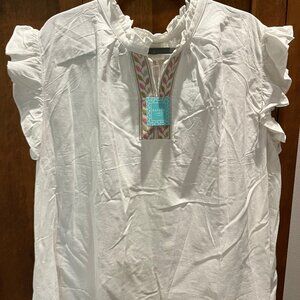 Hayden Los Angles SZ 3X White Top Embroidered V Neck NWT
